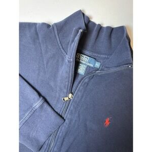 90's Polo Ralph Lauren Navy Blue Full ZipUp Mens Sweater Heavy Cotton XL
